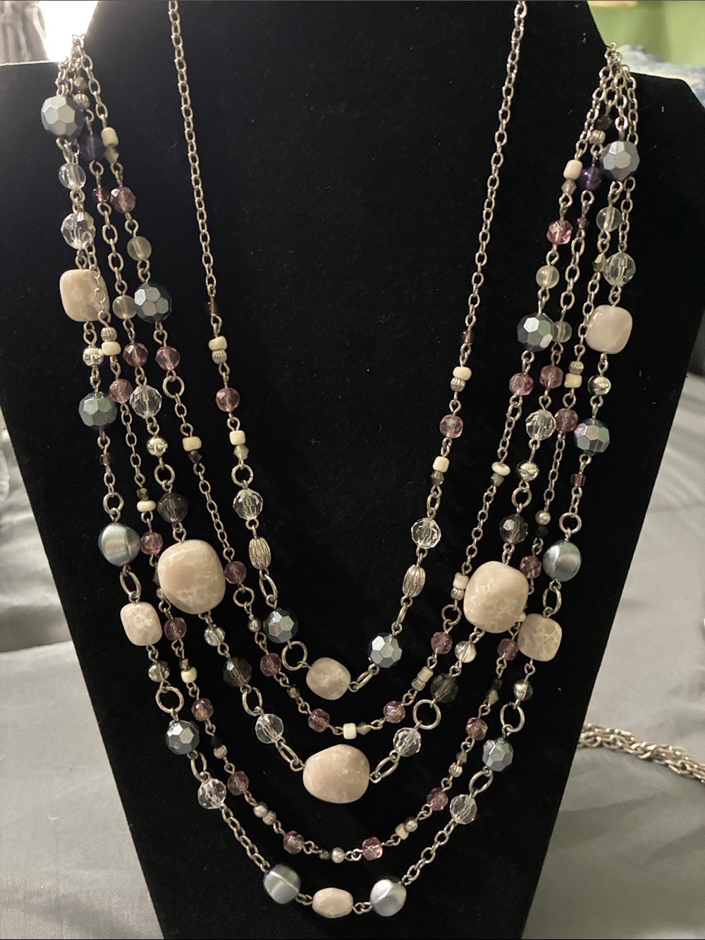 Lia Sophia Pink and Gray Multi-Strand Beaded Necklace